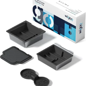 Wigoo Center Console Organizer for Tesla Model Y Juniper (Only Premium & Performance 2025 2026) and All Model 3 Highland Accessories [Double-Layer Storage, Smooth Sliding] 4PCS Black view 1
