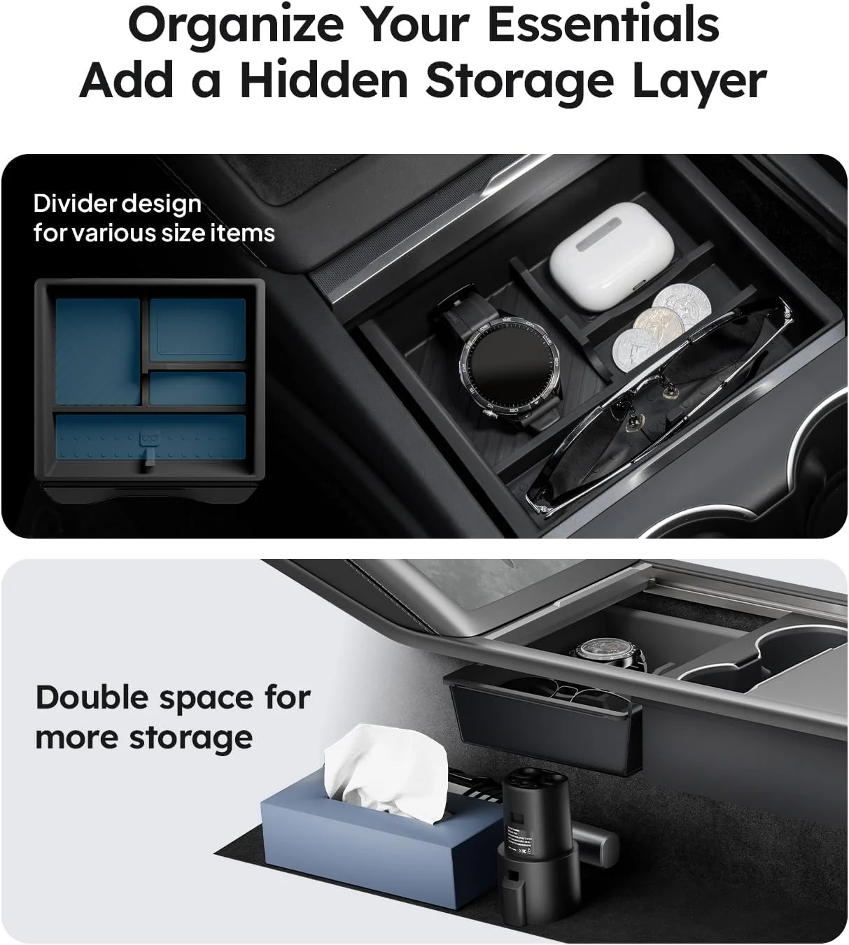 Smooth sliding organizer tray