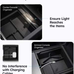 Wigoo Center Console Organizer for Tesla Model Y Juniper (Only Premium & Performance 2025 2026) and All Model 3 Highland Accessories [Double-Layer Storage, Smooth Sliding] 4PCS Black view 5