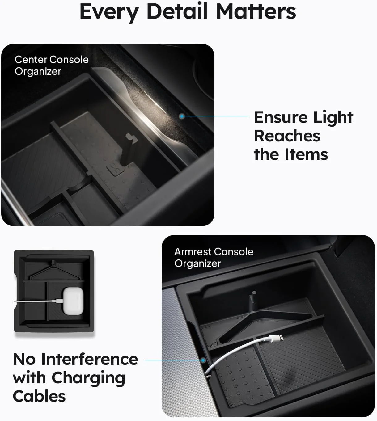 Tesla console organizer preserves cup holder space