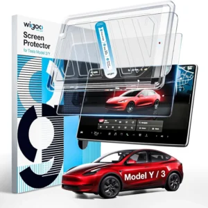 Wigoo Tesla Model Y & Model 3 Screen Protector Matte [No More Glare & Fingerprint] Model Y(2020~2025)/Model 3(2017~2023) Accessories, Tempered Glass Protector with Alignment Kit view 1