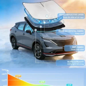Windshield Sunshade for Nissan Ariya 2023-2025 Car Sun Shade | Upgrade 4 Layers Custom Fit Ariya Car Window Shade Front Sun Visor Blocks UV Rays Keep Cool Foldable Car Accessories view 2