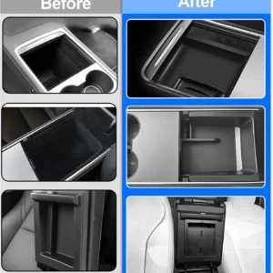 WinDu 5PCS Model 3 Model Y Center Console Organizer Tray Compatible for Tesla 2021-2024 Model Y and 2021-2023 Model 3 Accessories Armrest Hidden Box Storage Tray Cup Holder Camera Cover view 2