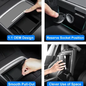 WinDu 5PCS Model 3 Model Y Center Console Organizer Tray Compatible for Tesla 2021-2024 Model Y and 2021-2023 Model 3 Accessories Armrest Hidden Box Storage Tray Cup Holder Camera Cover view 3