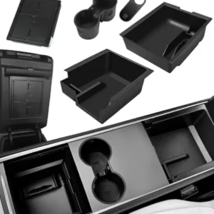 WinDu 5PCS Model 3 Model Y Center Console Organizer Tray Compatible for Tesla 2021-2024 Model Y and 2021-2023 Model 3 Accessories Armrest Hidden Box Storage Tray Cup Holder Camera Cover