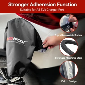 WOLFCAR EV Charger Cover, Waterproof EV Charging Port Cover Outdoor, Double-Sided, Rain Snow Sun UV All Weather Protection, Magnetic with Suction Cups for Any EV Body, Kingsize view 4