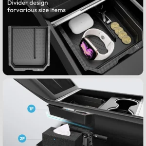 XINTUO Tesla Model Y Juniper 2025 2026 & Model 3 Highland 2024 2026 Center Console Organizer Tray [Slide Smoothly + Easy Installation] Cup Holder for Tesla Model Y Juniper Accessories view 3