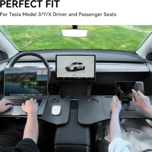 YONZEE Foldable Desk Food Tray (Carbon Edition) for Tesla Model Y Model 3 S X Y Juniper Accessories- Upgraded Table with Support Leg for Dining, in-Car Work, Travel and Outdoor (1 Pack) view 2