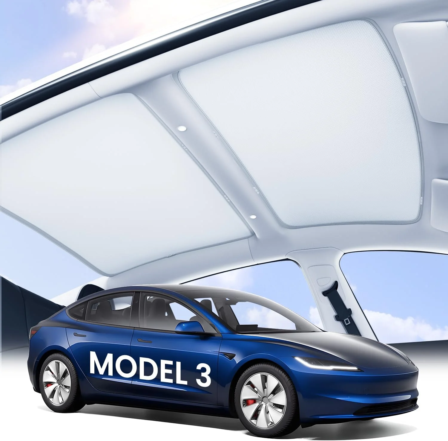 Premium Tesla Model 3 sunshade installed on glass roof