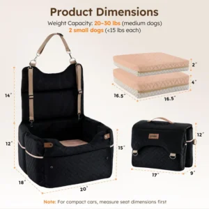 ZOMISIA Elevated Dog Car Seat for Medium Dogs, 3 Adjustable Heights with 2 Egg Crate Foam Boosters 4"+2", Dual-Sided Cooling&Plush Waterproof Cover, 2 Safety Leashes & Buckles, Beige view 2