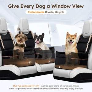 ZOMISIA Elevated Dog Car Seat for Medium Dogs, 3 Adjustable Heights with 2 Egg Crate Foam Boosters 4"+2", Dual-Sided Cooling&Plush Waterproof Cover, 2 Safety Leashes & Buckles, Beige view 3
