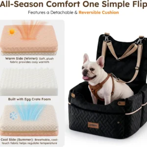 ZOMISIA Elevated Dog Car Seat for Medium Dogs, 3 Adjustable Heights with 2 Egg Crate Foam Boosters 4"+2", Dual-Sided Cooling&Plush Waterproof Cover, 2 Safety Leashes & Buckles, Beige view 4