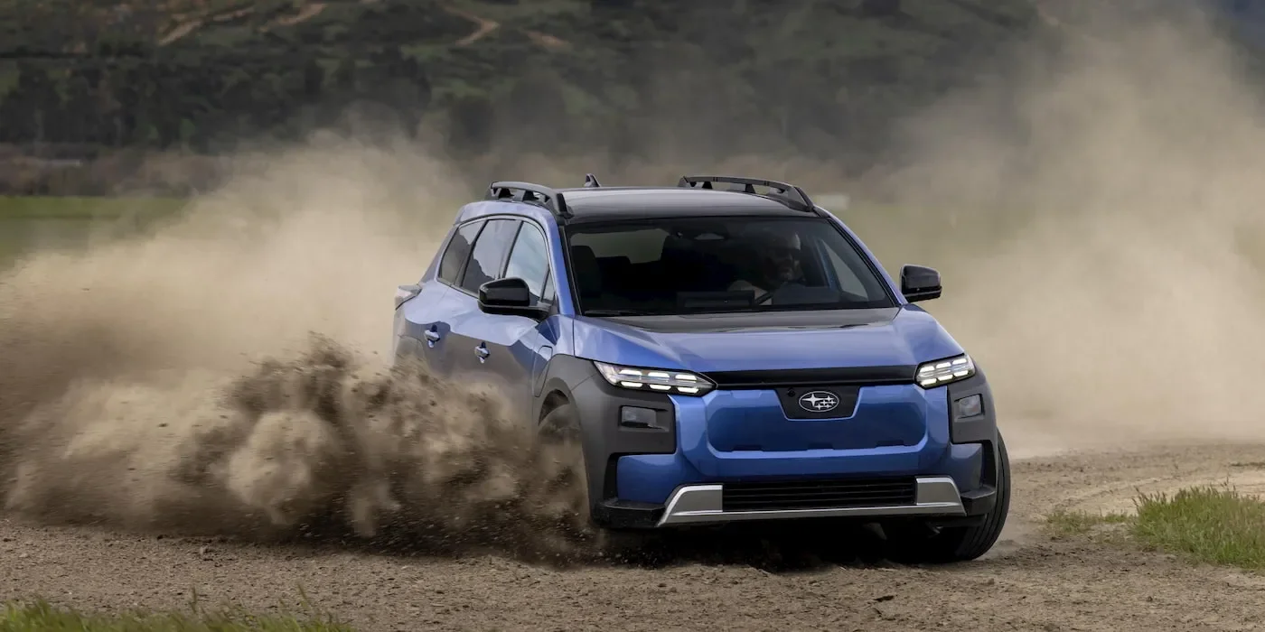 The rugged new Subaru Trailseeker electric SUV on a mountain road